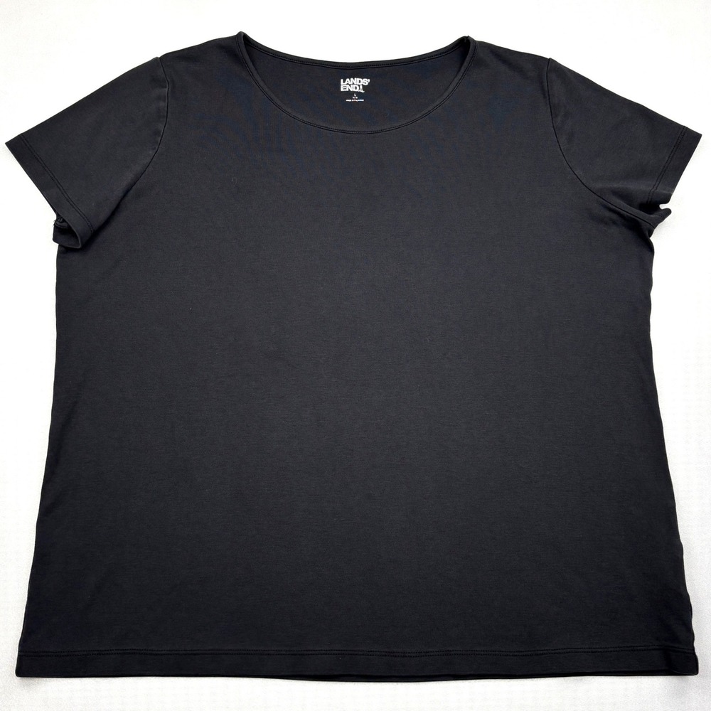 Lands End T Shirt Womens Large 14-16 Black Scoop Neck Short Sleeve Cotton Blend